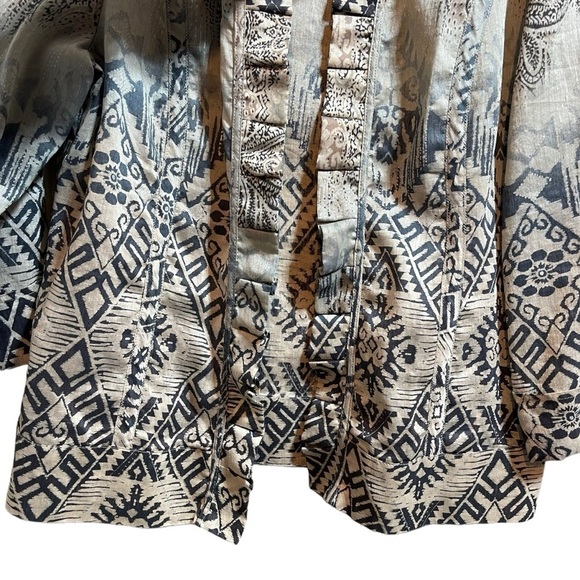 Chico's Linen Blend Cardigan Paisley 3/4 Sleeve Open Front Cardigan Women M - Picture 3 of 4